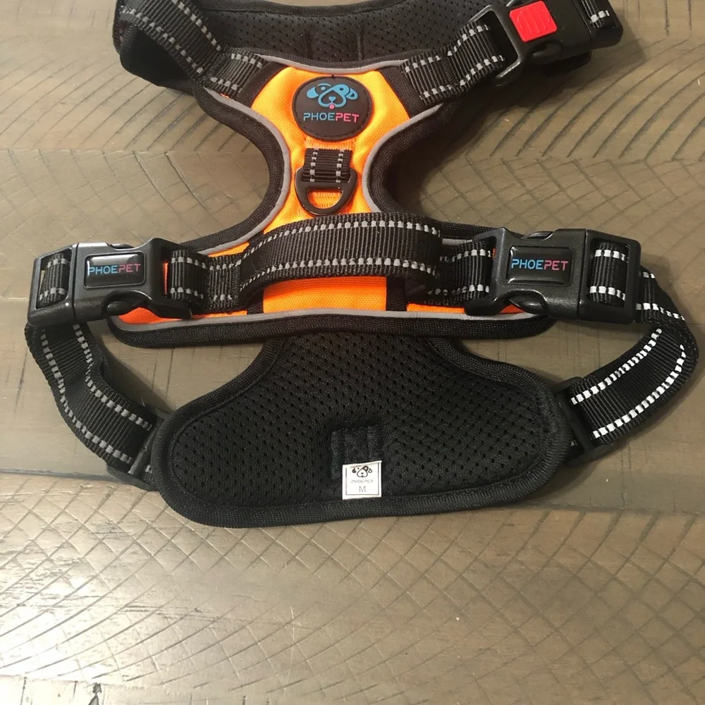 PHOEPET No Pull Dog Harness Medium Reflective Adjustable, 2 Metal Hooks Vest